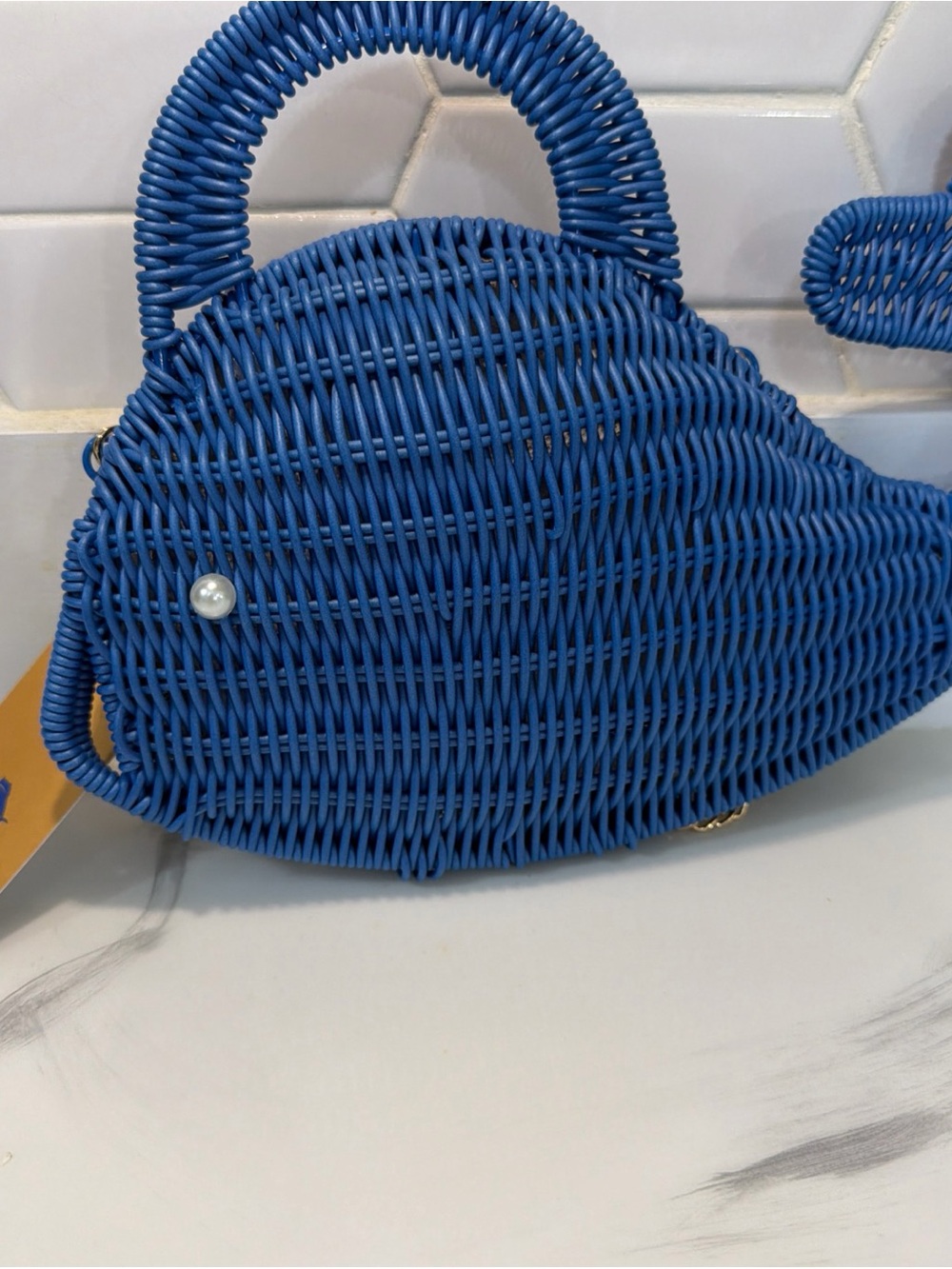 Tommy Bahama Blue Woven Top-Handle Mini Bag